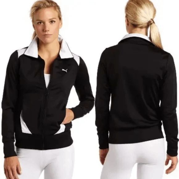 PUMA Women's Black & White Fitted Euro Zip Up Track Jacket Size: Medium - Picture 7 of 7